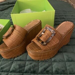 Sam Edelman Livi Woven Brown Wedge Platform Sandals